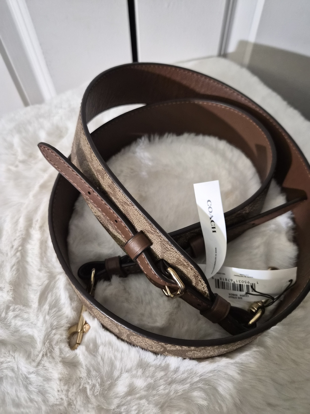 COACH Brown Signature Canvas Bag Strap - Picture 5 of 9